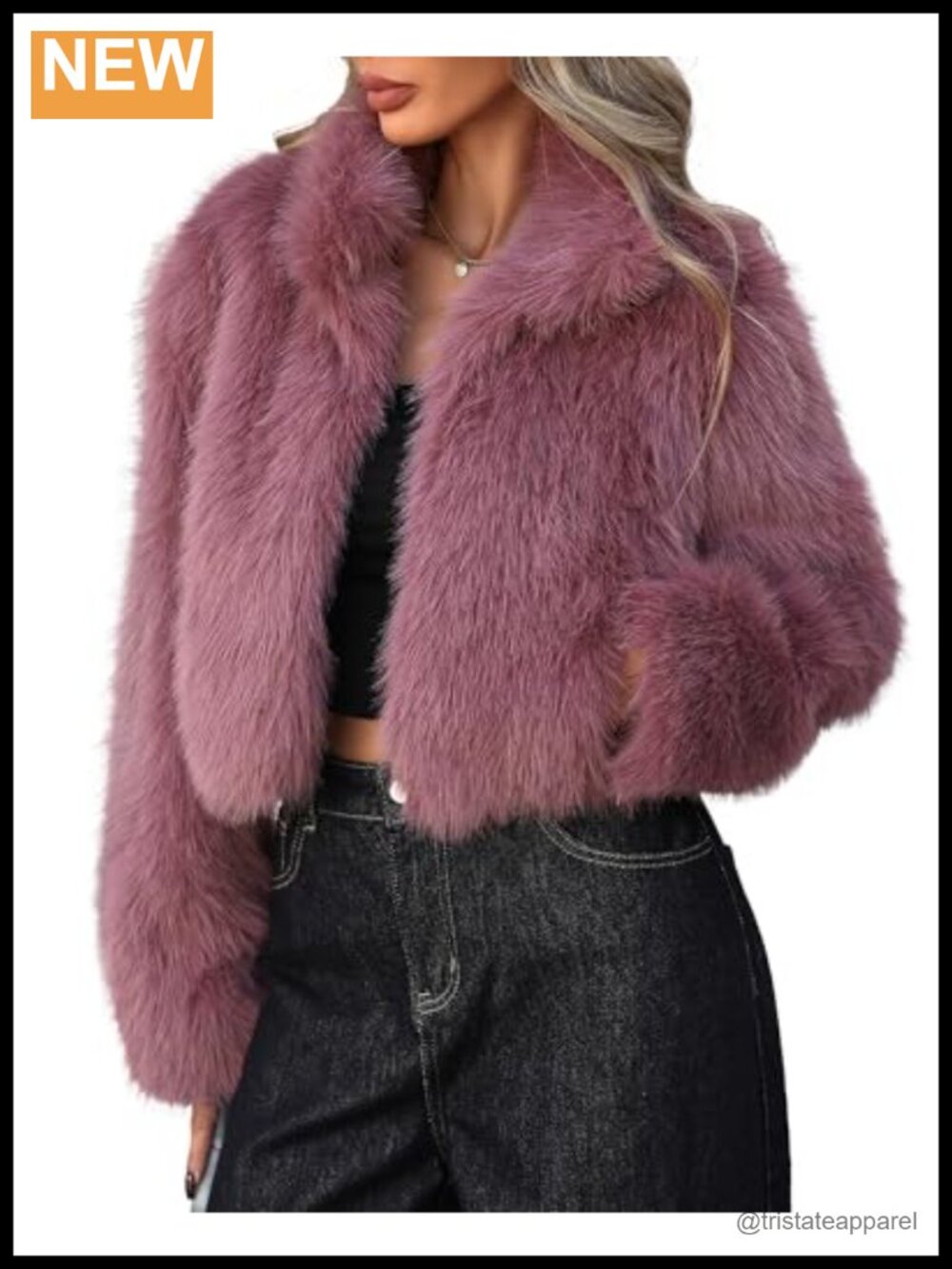 Faux Fur Open Front Stand Collar Fluffy Winter Coat